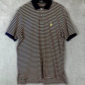 RALPH LAUREN Polo Shirt Men's L Blue Orange Striped Short Sleeve‎ y2k Hiphop